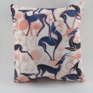 15" x 13.5" Blue and Orange Antelopes Pillow.